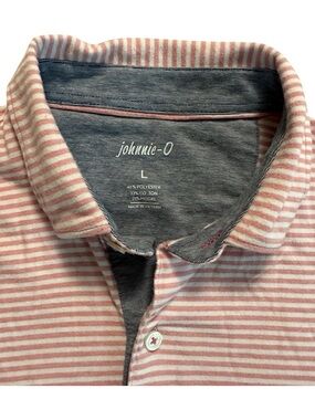 Johnnie-o Men’s Pink & White Striped Polo Large